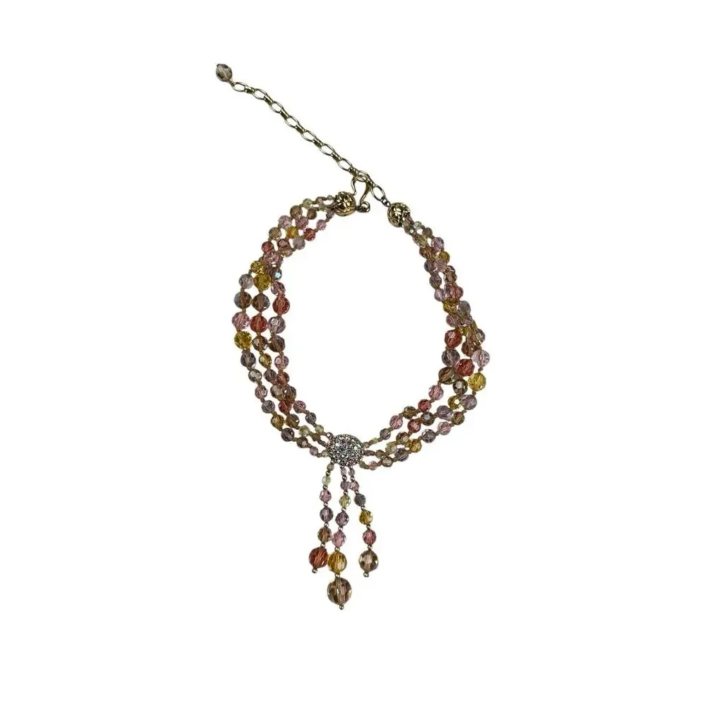 Swarovski Swan Signed AB Crystal Multi Strand Necklace Drop Bib Statement
